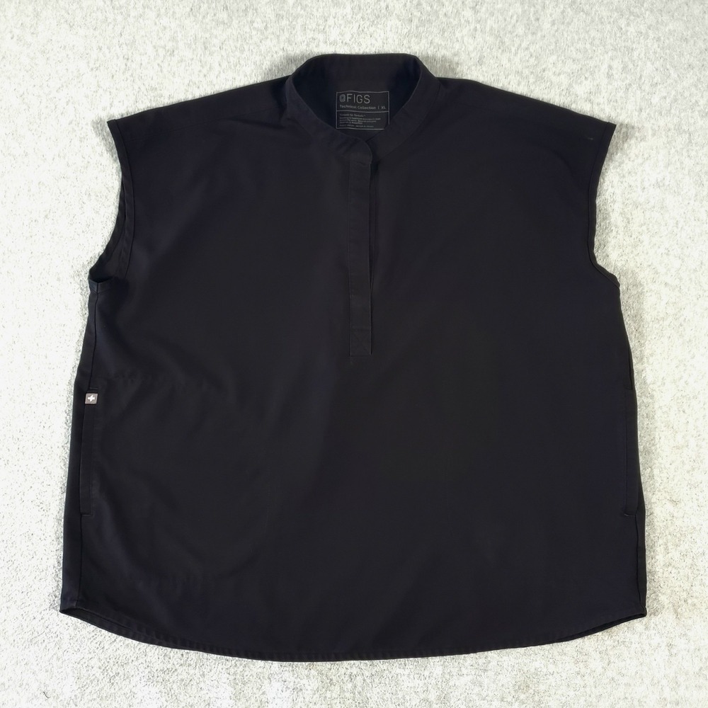 Figs Rafaela Oversized Scrub Top Womens XL Black Sleeveless Mandarin Collar